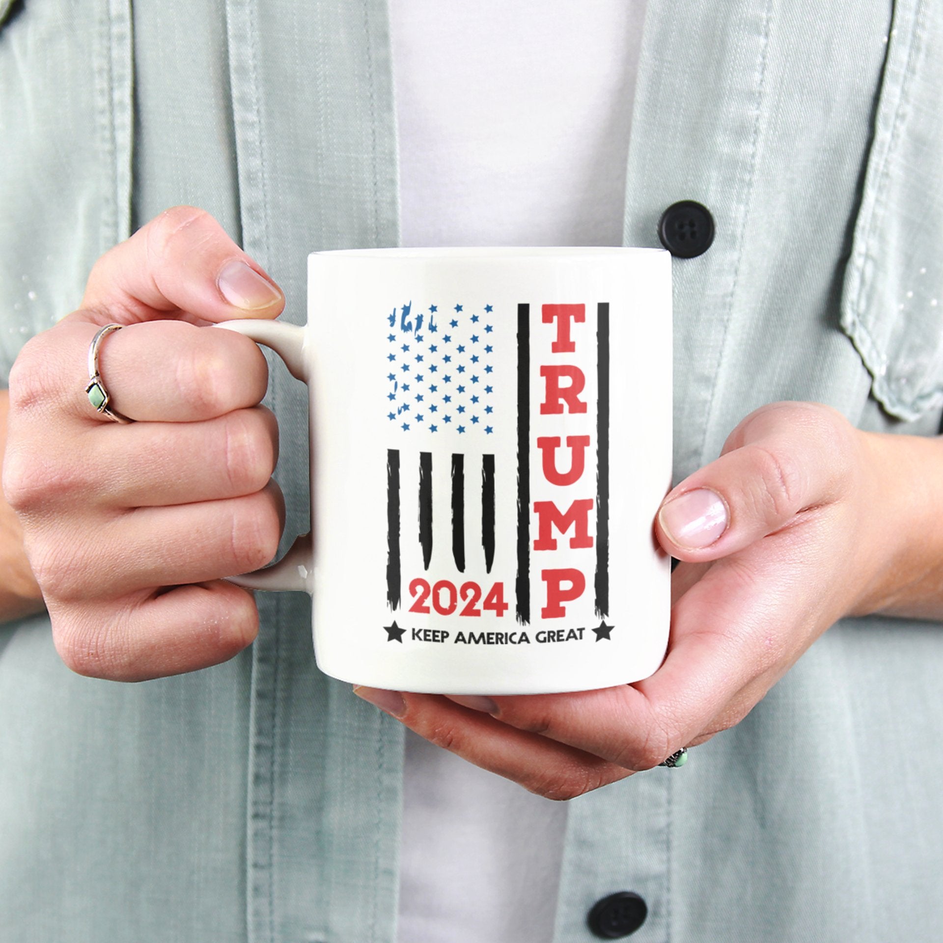 Trump 2024 Take America Back Flag - Ceramic Mug (White, 11oz) - American Apostle - 11oz