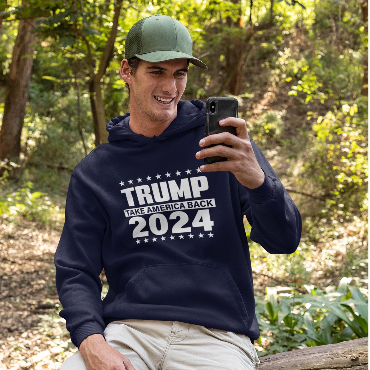 Trump 2024 Take America Back II - Unisex Hooded Sweatshirt - American Apostle - Navy