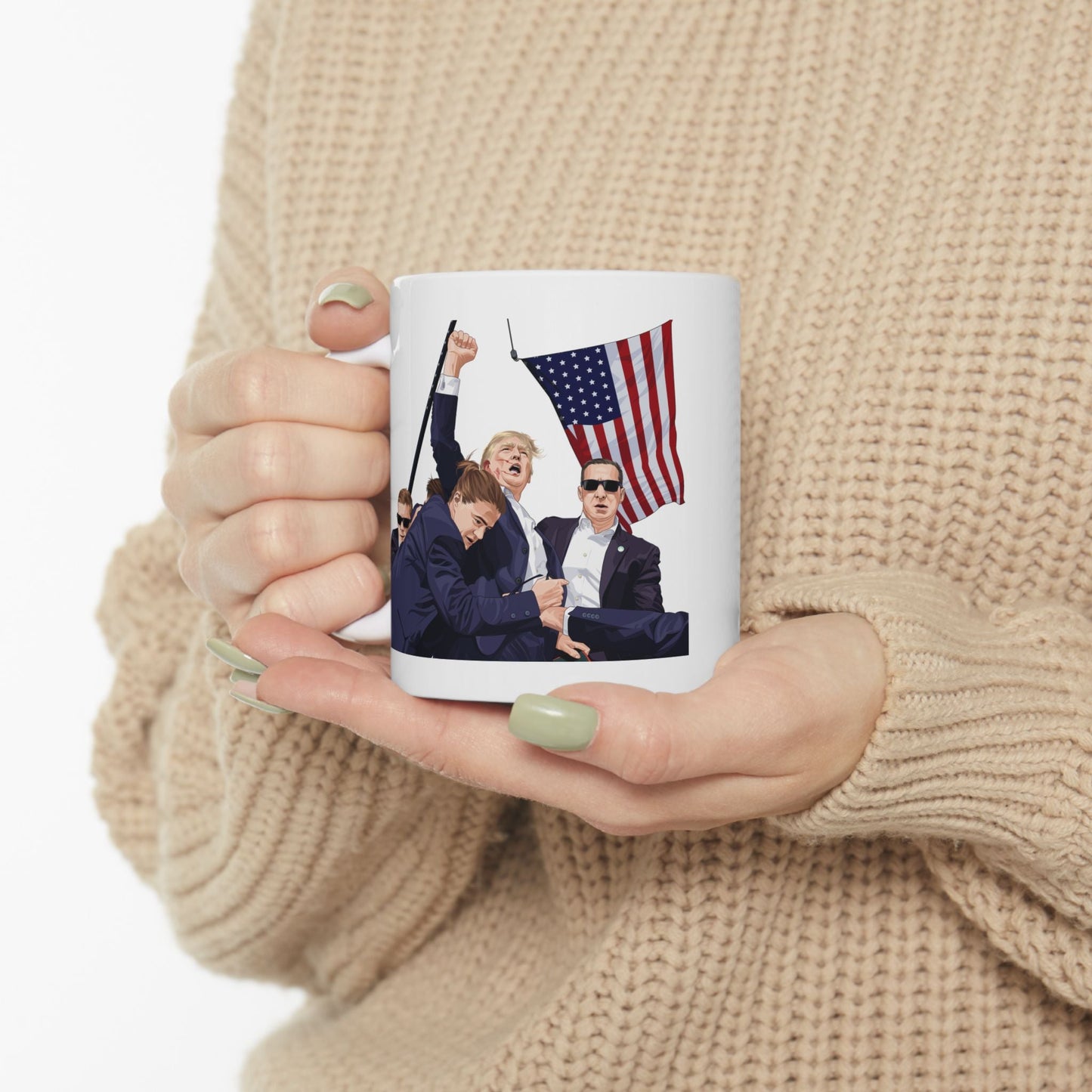 Trump Defiance [Cartoon] - Ceramic Mug (White, 11oz) - American Apostle - 11oz