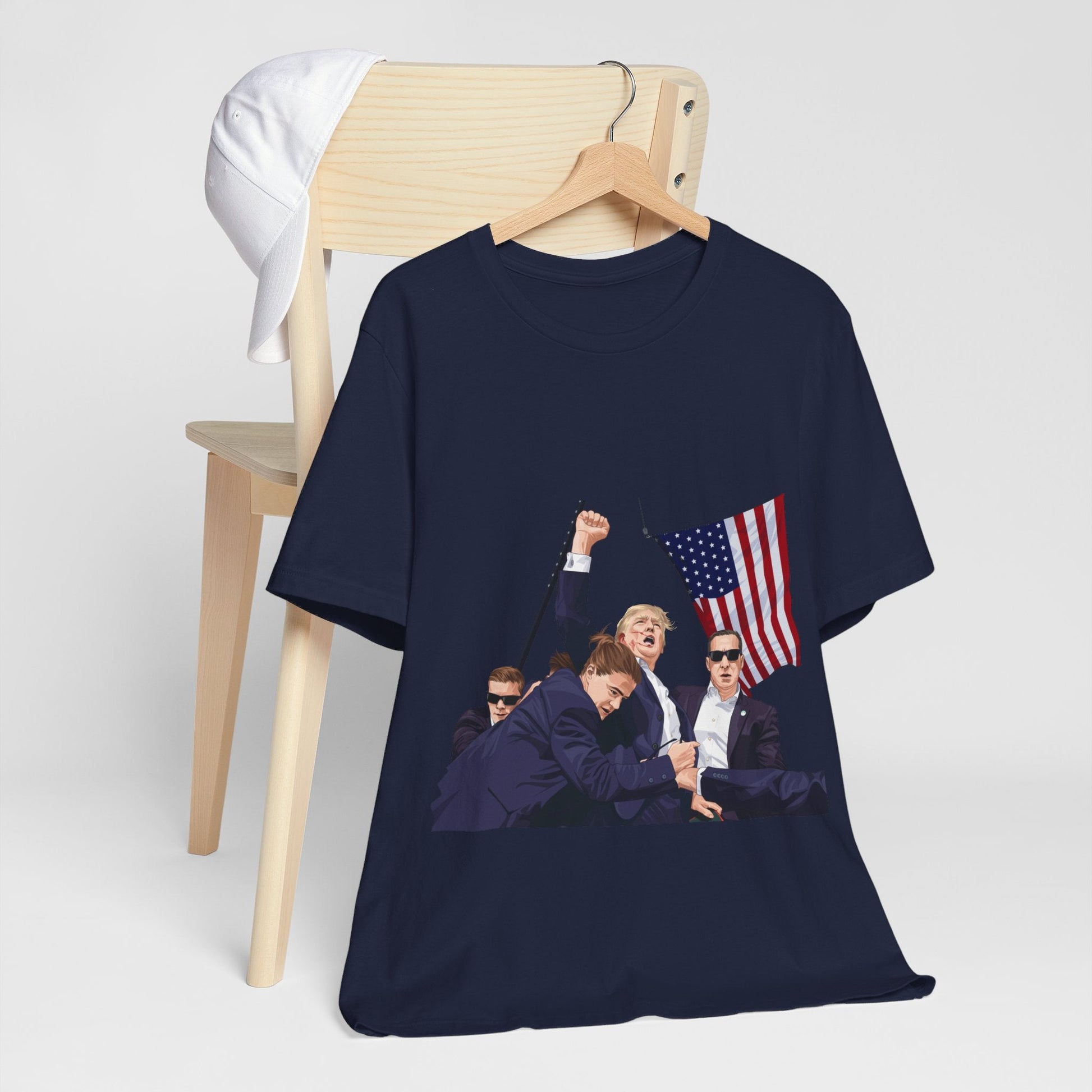 Trump Defiance [Cartoon] - Unisex T - Shirt - American Apostle - Navy