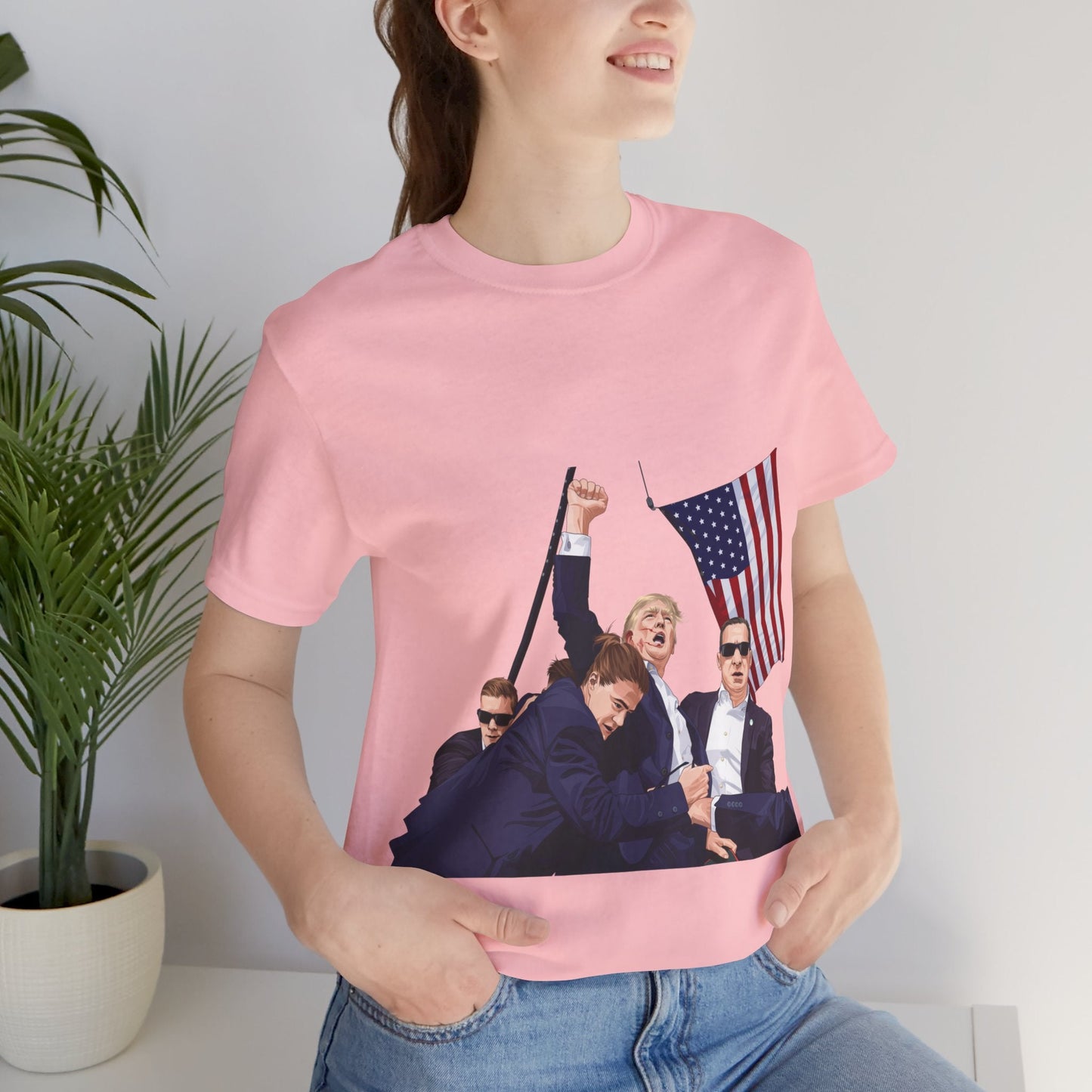 Trump Defiance [Cartoon] - Unisex T - Shirt - American Apostle - Pink