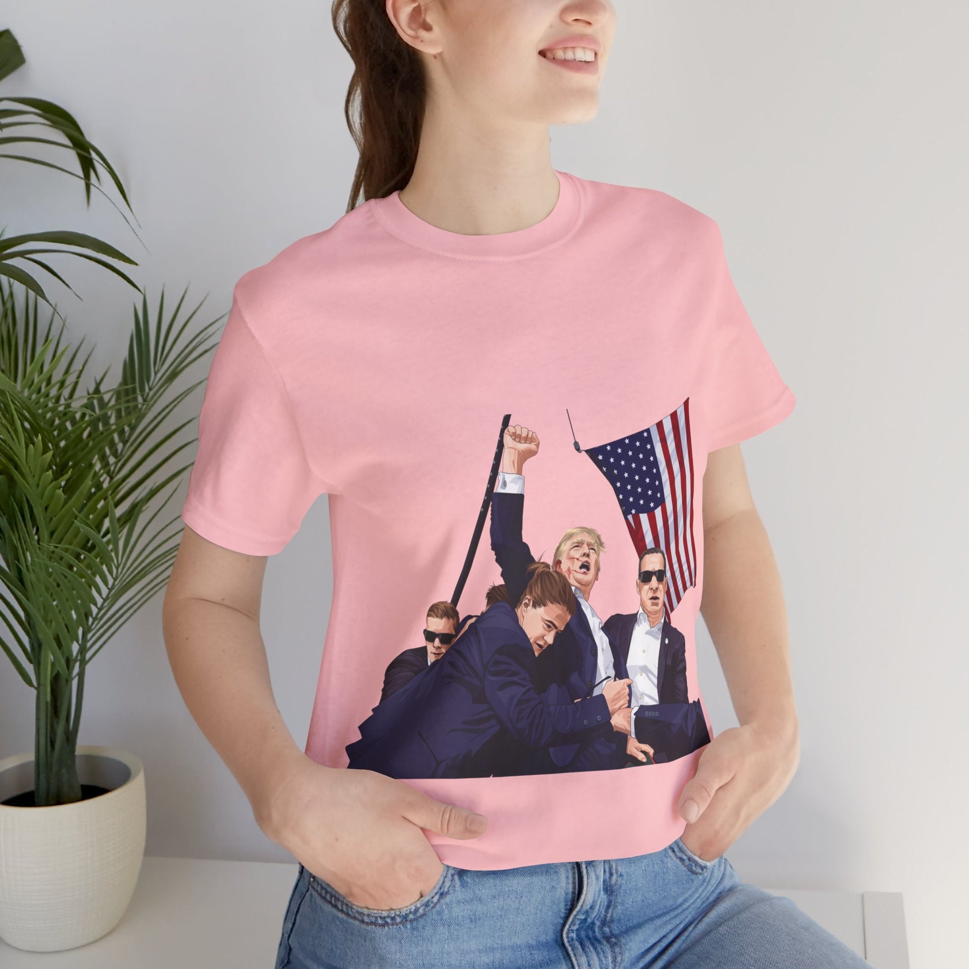 Trump Defiance [Cartoon] - Unisex T - Shirt - American Apostle - Pink