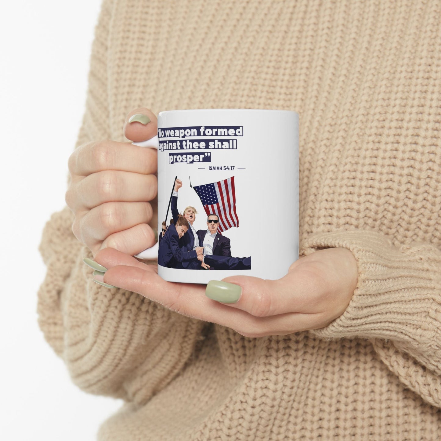 Trump Defiance [Isaiah 54:17] - Ceramic Mug (White, 11oz) - American Apostle - 11oz