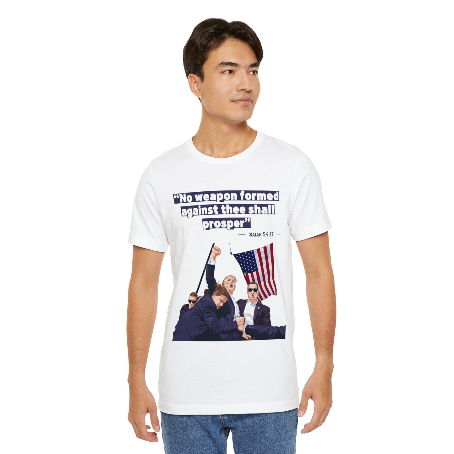 Trump Defiance [Isaiah 54:17] - Unisex T - Shirt - American Apostle - White