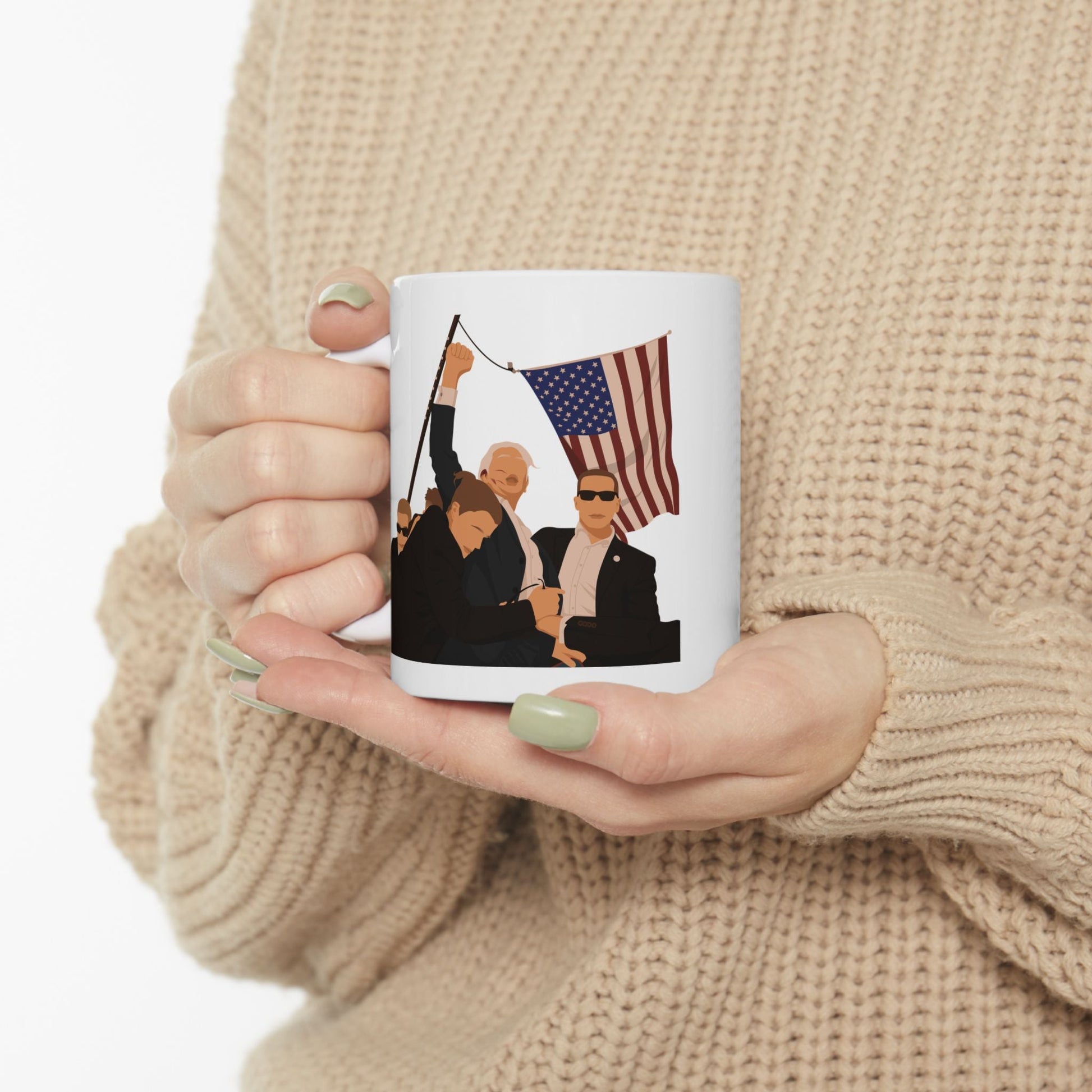 Trump Defiance [Minimalist Vector] - Ceramic Mug (White, 11oz) - American Apostle - 11oz