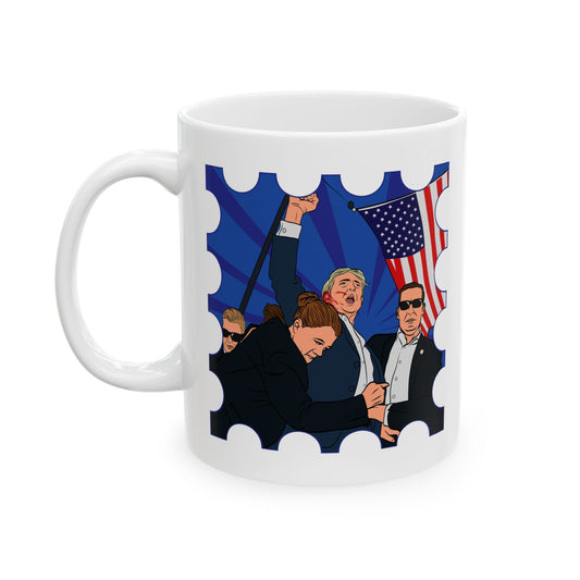 Trump Defiance Postage Stamp [Pop Art] - Ceramic Mug (White, 11oz) - American Apostle - 11oz