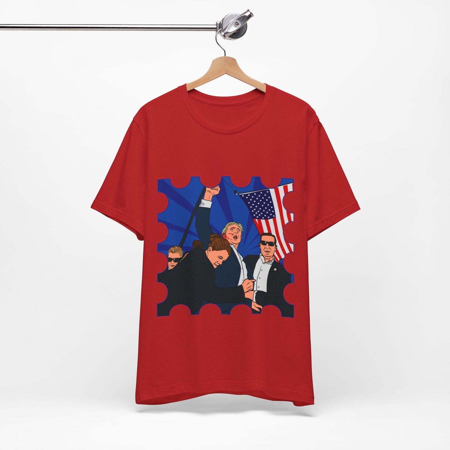 Trump Defiance Postage Stamp [Pop Art] - Unisex T - Shirt - American Apostle - Red