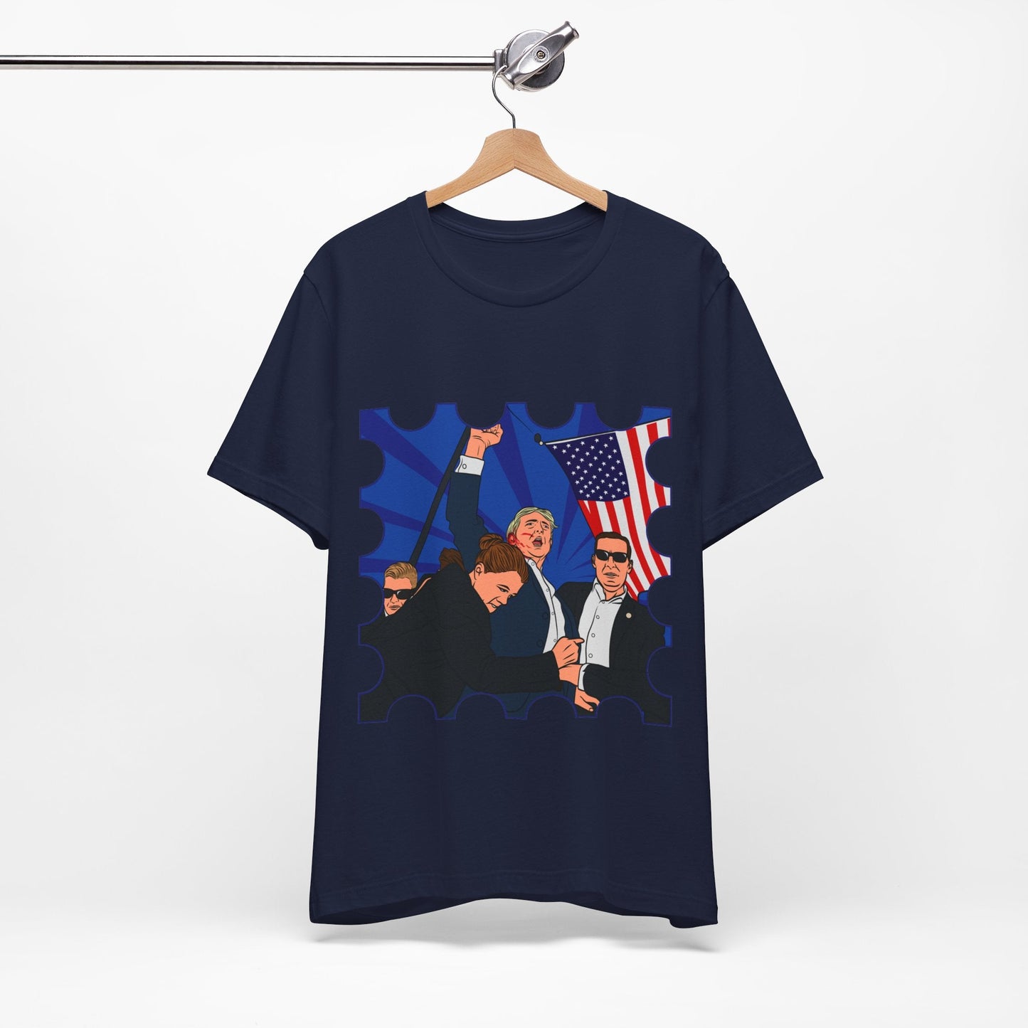 Trump Defiance Postage Stamp [Pop Art] - Unisex T - Shirt - American Apostle - Navy