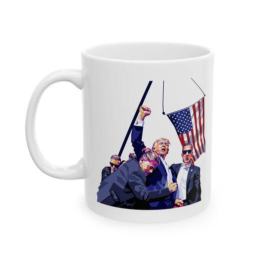 Trump Defiance [WPAP Art] - Ceramic Mug (White, 11oz) - American Apostle - 11oz