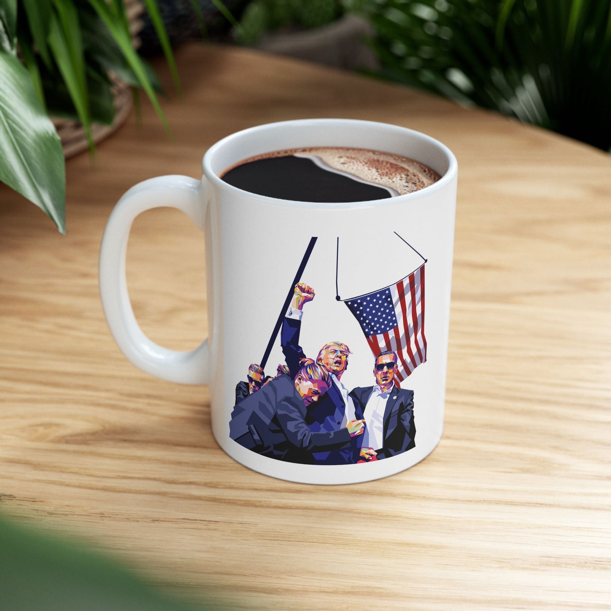 Trump Defiance [WPAP Art] - Ceramic Mug (White, 11oz) - American Apostle - 11oz